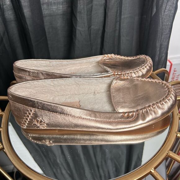 Jack Rogers Rose Gold  MILLIE MOCASSIN LEATHER FAUX FUR MOCCASINS - Picture 5 of 6